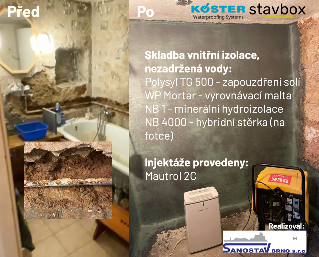 Ukázková skladba izolace Köster, před a po